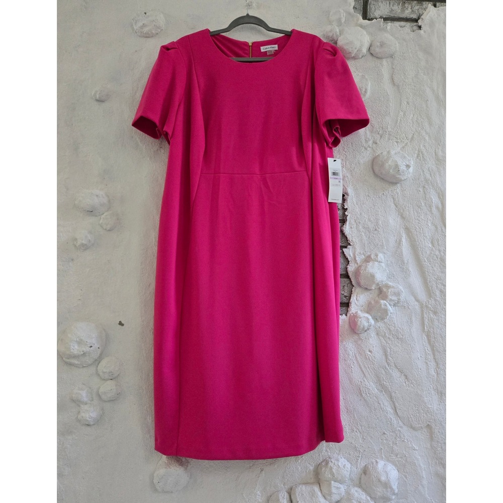 NWT Calvin Klein Womens Pink Puff Sleeve Dress Size 22W Romantic Barbiecore